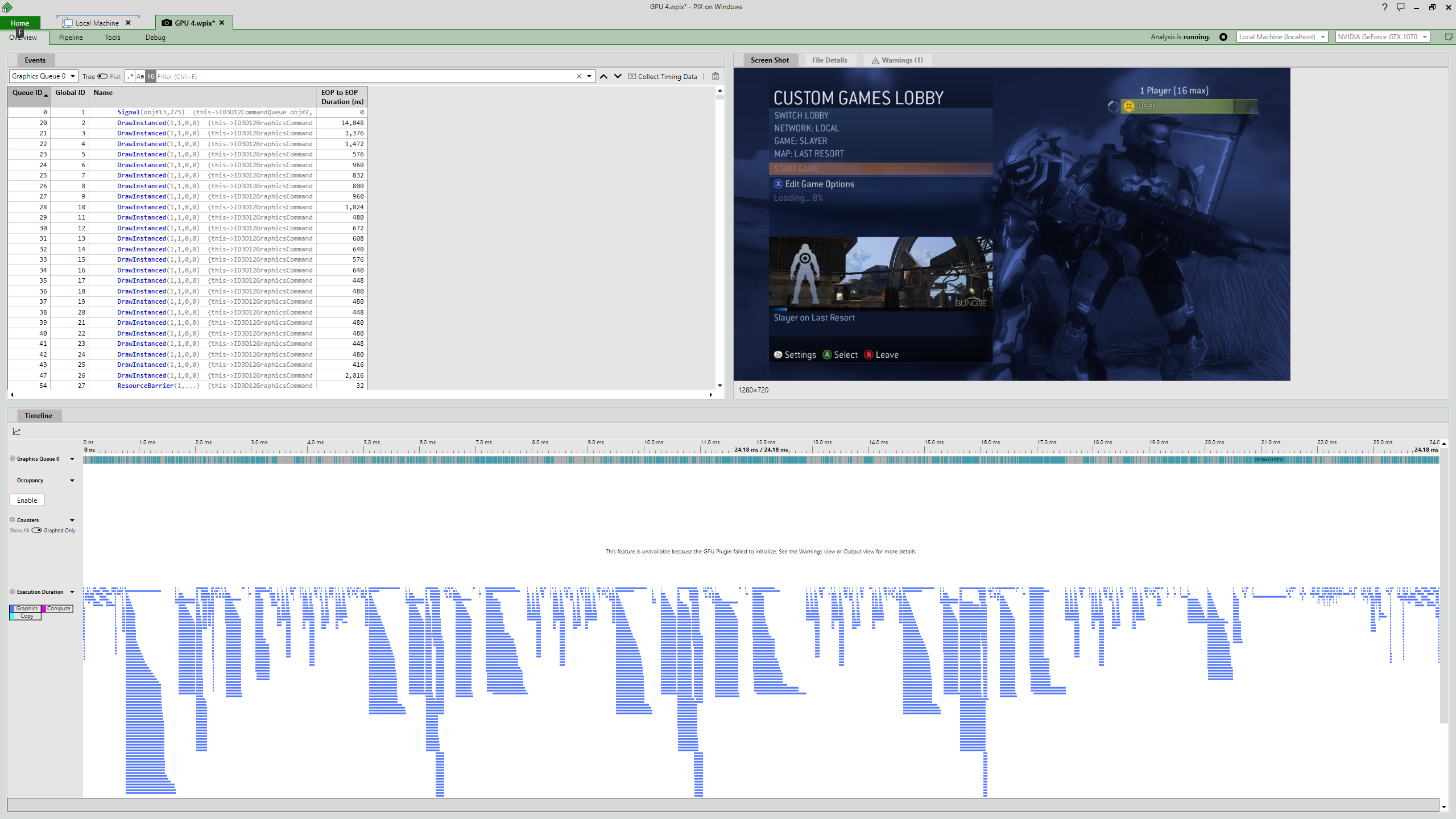 24 milliseconds taken to render a Halo 3 menu frame on the new render target implementation, with much better parallelism on the GPU