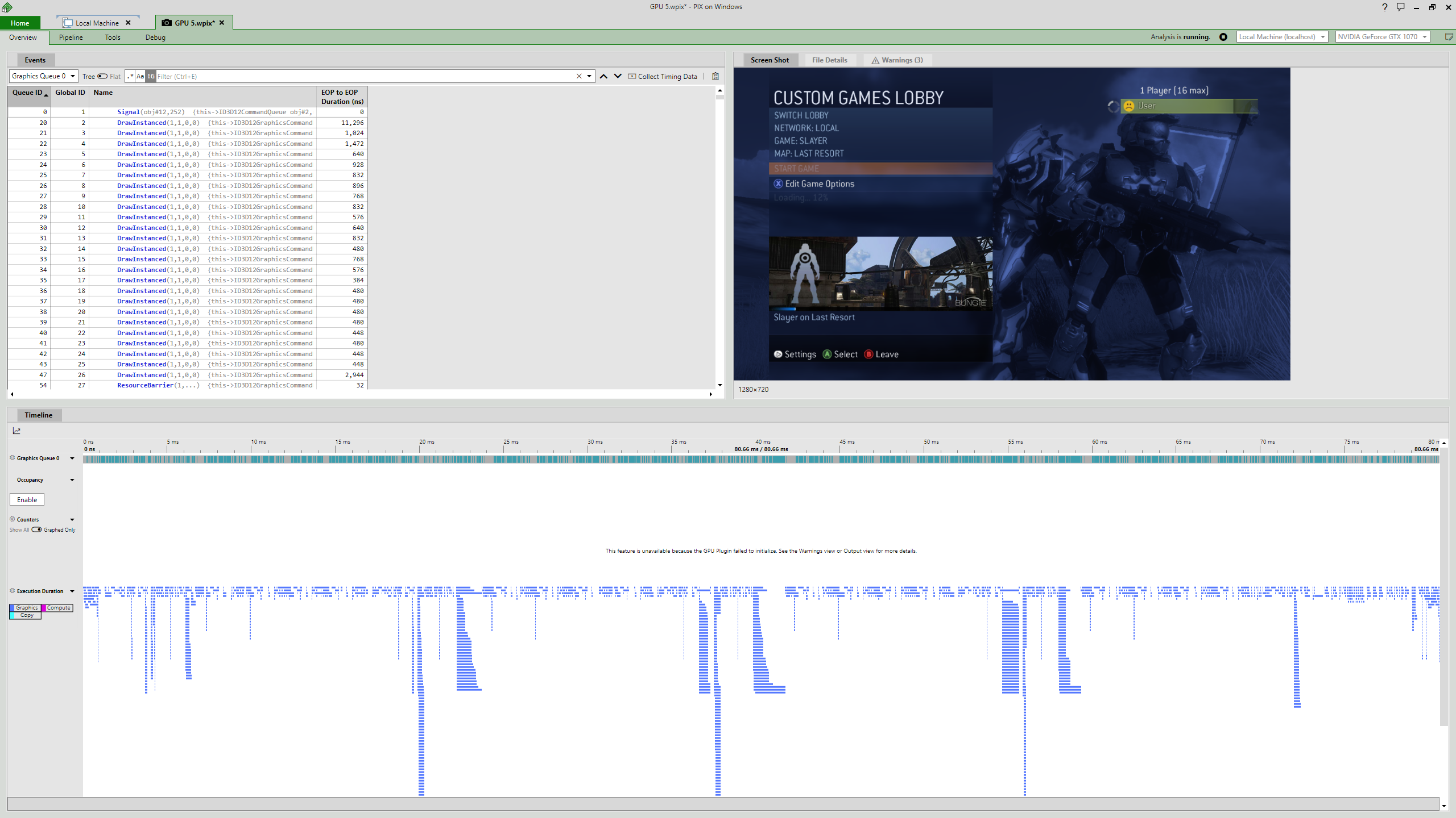80 milliseconds taken to render a Halo 3 menu frame on the old render target implementation, with many GPU operations done sequentially rather than in parallel