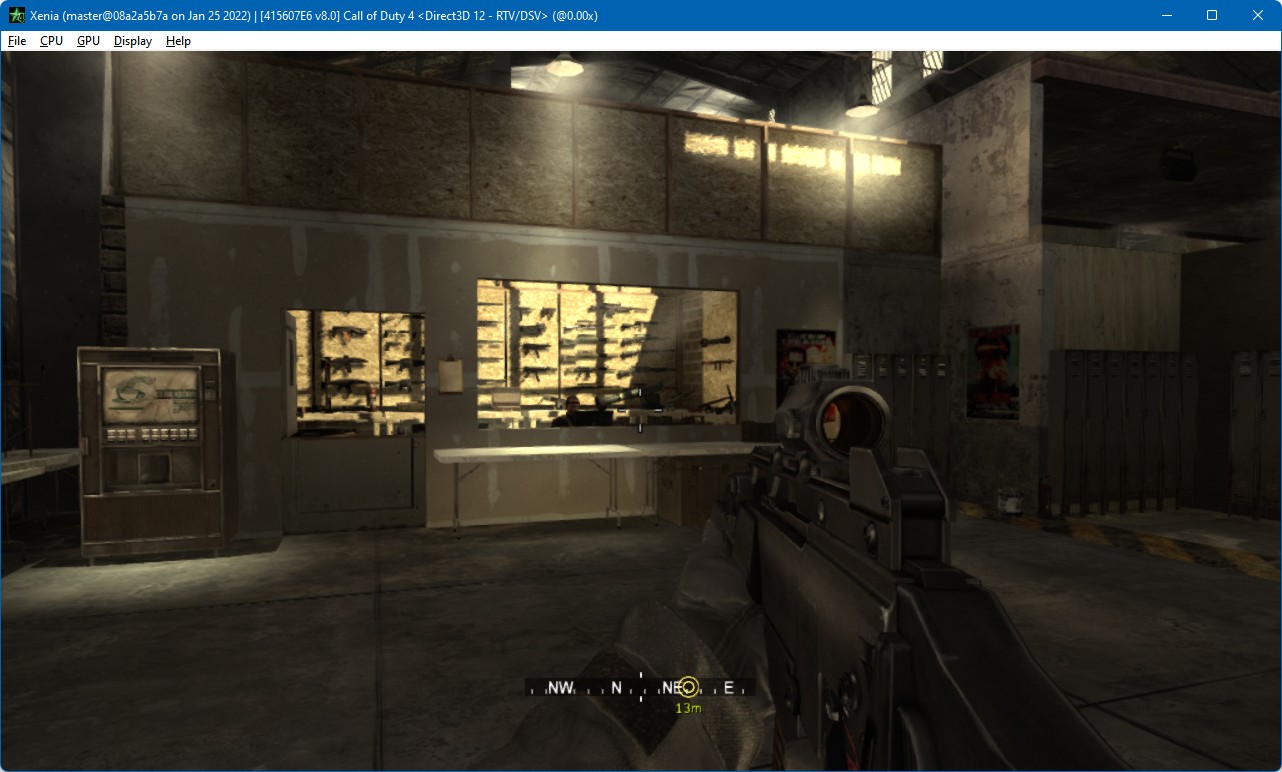 No CAS — the image is slightly blurred due to the upscaling done by the game outside the control of the emulator — Call of Duty 4: Modern Warfare, 2x MSAA, upscaled from 1024x600 to 1280x720 by the game, extreme quality FXAA