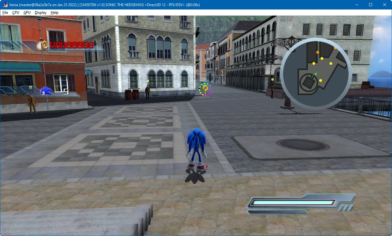 No FXAA — the building has a jagged shadow — Sonic the Hedgehog, 2x MSAA, 1280x720, no scaling/sharpening